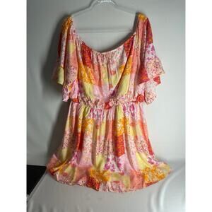 Emily Wonder Floral Patchwork Off the Shoulder Flowy Dress Plus Size 3X NEW